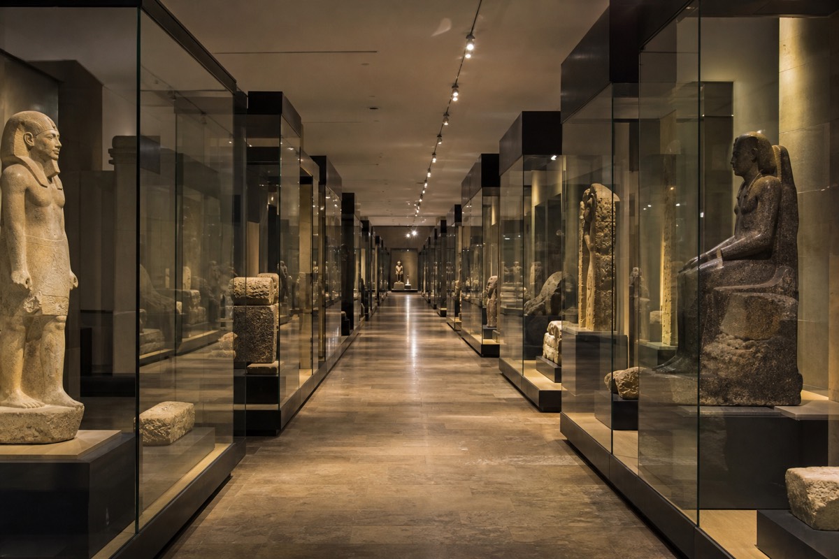 A gallery corridor inside the Grand Egyptian Museum